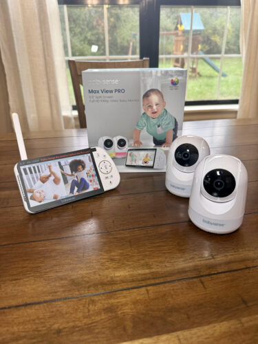 BabySense MaxView Pro Monitor and two cameras sitting on a table